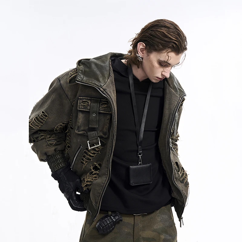 Мужская толстовка с капюшоном FEWQ Waste Soil осенне-зимняя кожаная пальто 2024