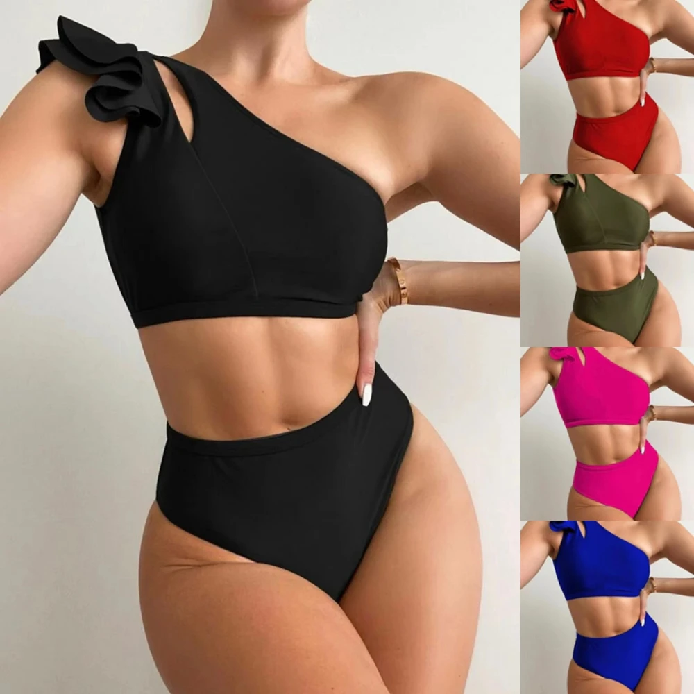 

High Waist Bikini Women Swimsuit Sexy Swimwear Women 2023 Bikinis Set Black Bathing Suit Beachwear One Shoulder Summer Bikini