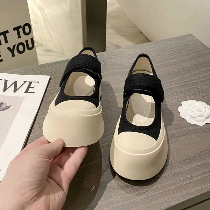 

Туфли-лодочки женские холщовые, Туфли Мэри Джейн, на плоской подошве, платформа, круглый носок, Лолита, повседневная обувь для отдыха, 2023