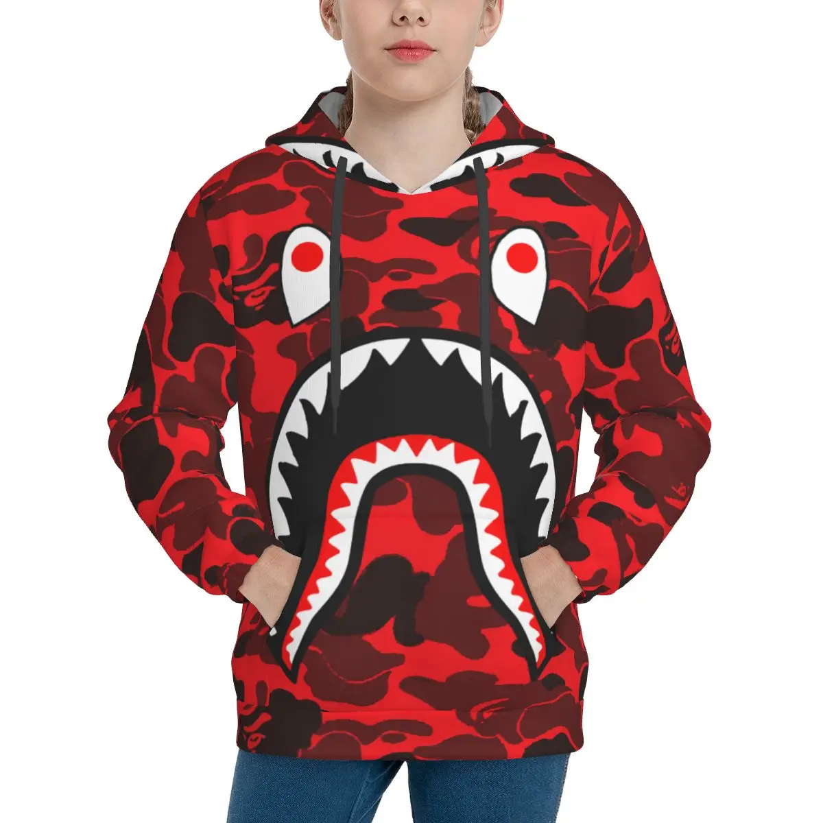 Свитер с капюшоном Shark Junior, модная осенне-зимняя женская толстовка с капюшоном, куртка с длинным рукавом для девочек и мальчиков