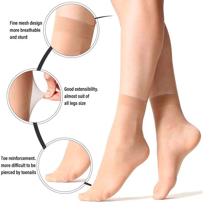 20Pairs Ultra Thin Women Socks Summer Transparent Crystal Silk Socks Sexy Elastic Silky Short Socks Girls Ankle Invisible Socks