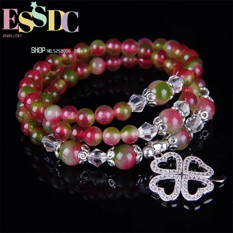 

Crystal Watermelon Bracelet Fashion Four-leaf Clover Pendant Necklace Jewelry Wholesale New Natural