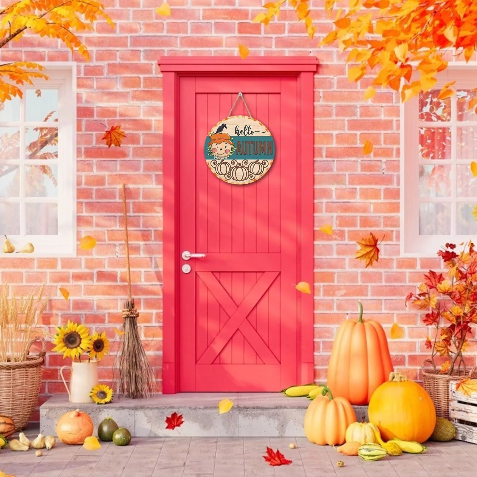 

Набор для настенного декора из 2 деревянных дверных тарелок в деревенском стиле на День Благодарения изысканный знак приветствия дверные у...