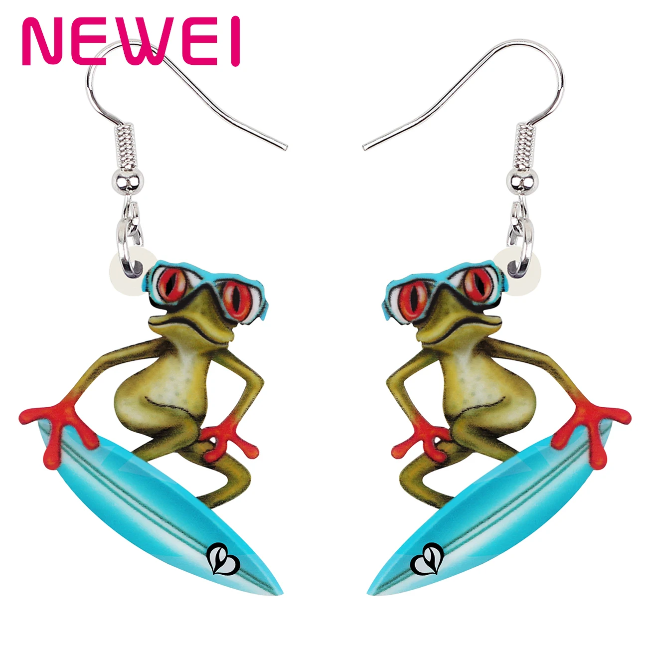 

NEWEI Acrylic Cute Cartoon Skateboard Surfing Frog Earrings Long Dangle Drop Gifts Fashion Jewelry for Women Girls Party Favors