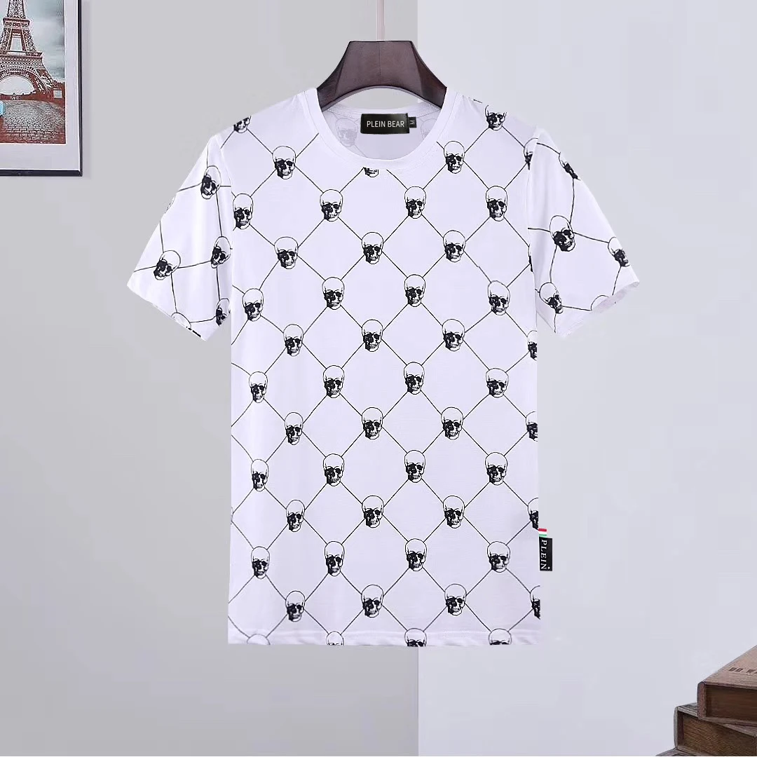 

T-SHIRT IN BLACK ROUND NECK SS SKULL AND PLEIN 100% Cotton T-shirts Men Print Tops Comfortable Tees Quality Tshirt 8548