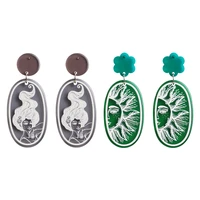 bohemian geometric oval figure printing acrylic drop earrings for women resin green dangle earrings fashion jewelry accessories