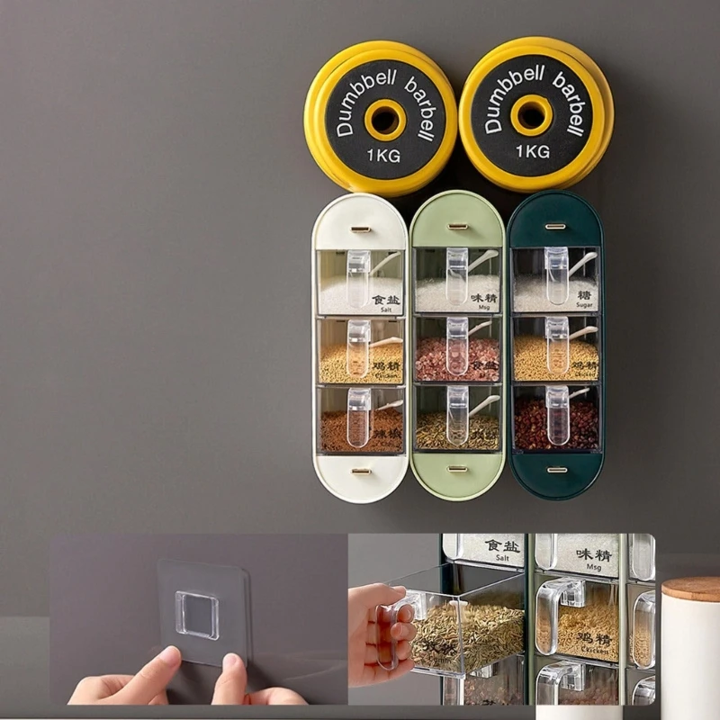 

Wall Mounted Condiment Box Compartment Spice Wall Door Small Items Storage