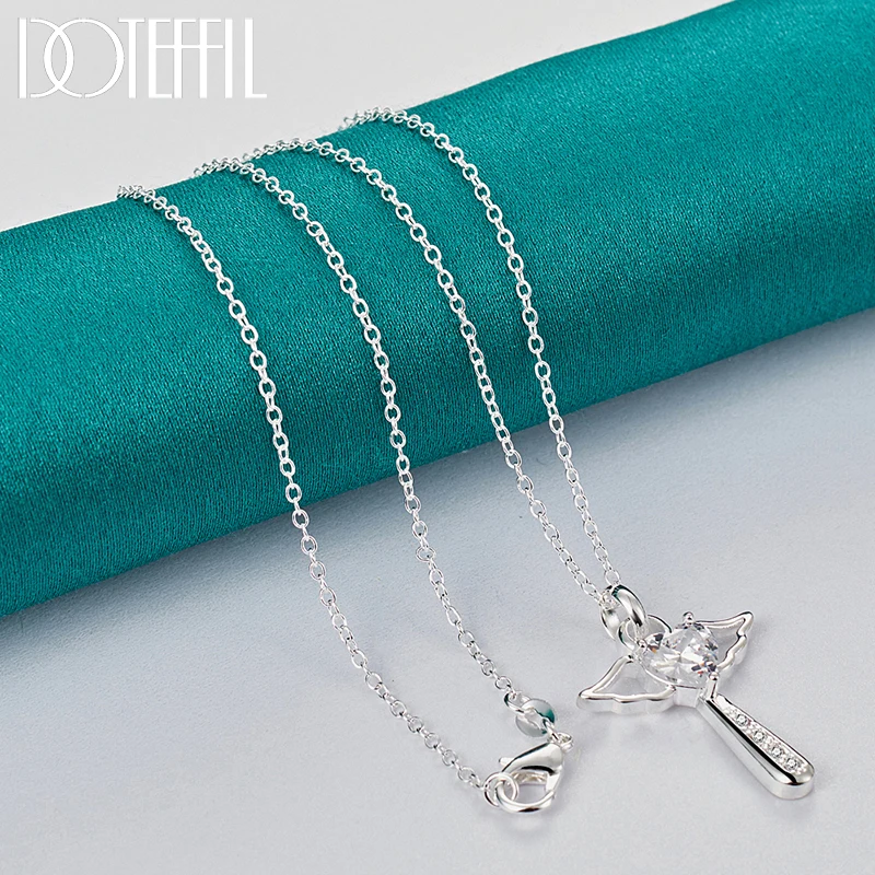 DOTEFFIL стерлингового серебра 925 пробы крест сердце белый AAA циркон ожерелье 18-30
