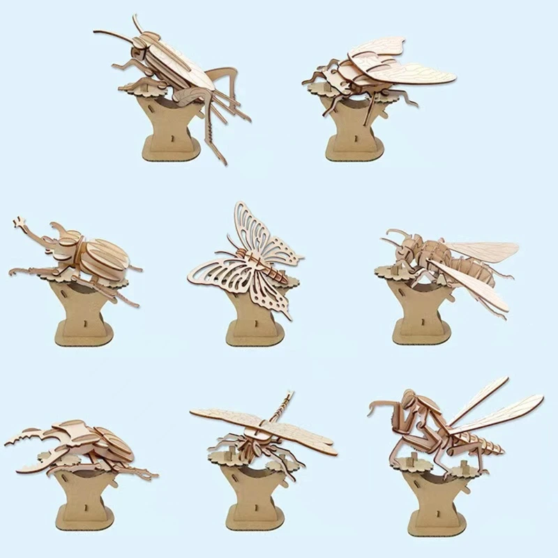 

L21F 3D Wood Puzzle Animal Monster Insect DIY Assembled Mini Insect Jigsaw Educational Toys Gifts for Kids Adults Crafts