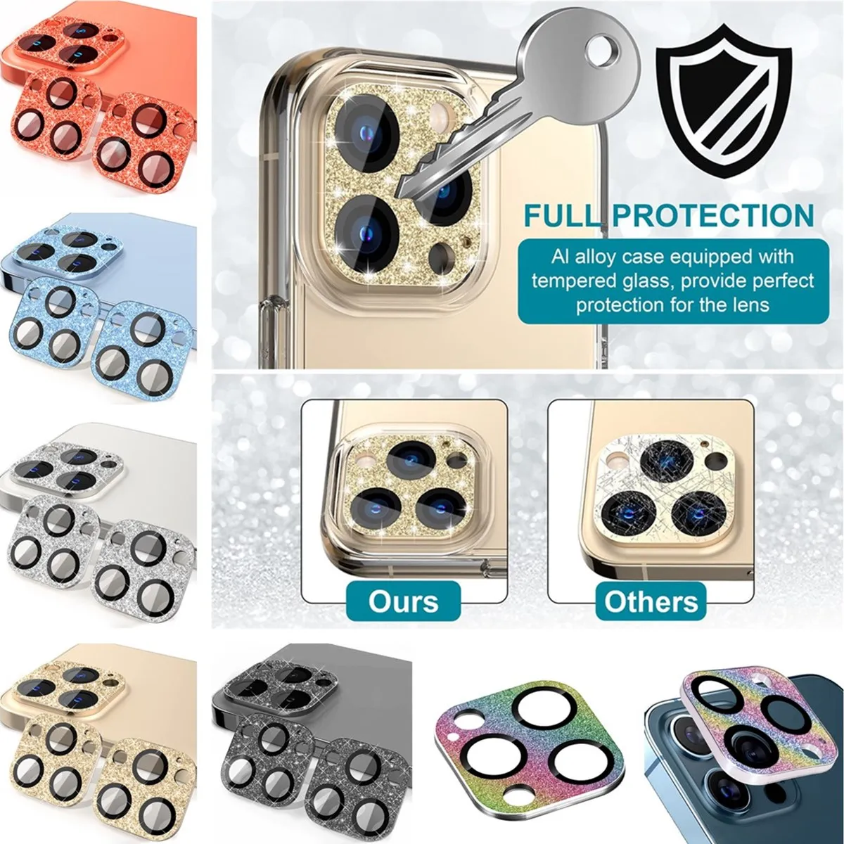50pcs Glitter Camera Protector for iPhone 14 Pro Max Metal Ring Lens Glass on for iPhone 14 Plus 14Pro max Protective Cover