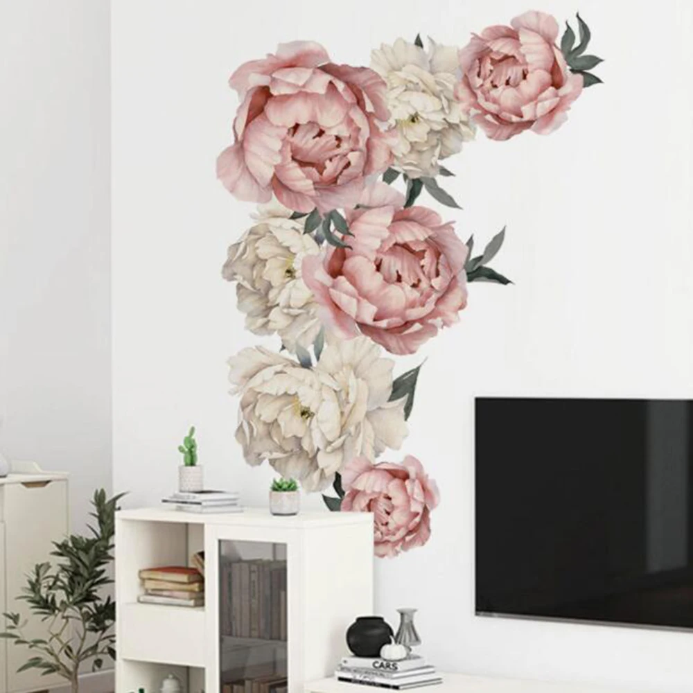 

Romantic Peony Flower Wall Stickers DIY Removable Vinyl Art Mural for Living Room Bedroom Background Home Wall Decals