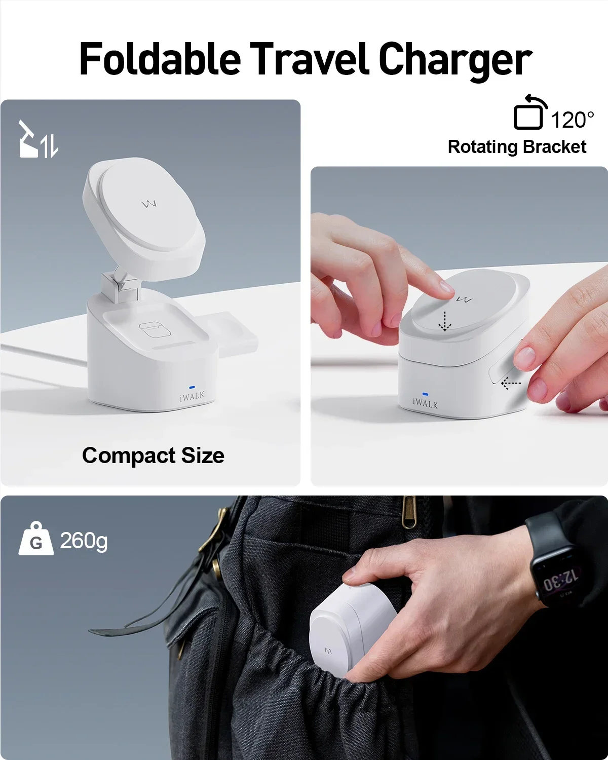 Фото iWALK для Magsafe более и стабильной складной беспроводной зарядной станции 3 в 1, регулируемая магнитная портативная подставка для зарядного устройства №3