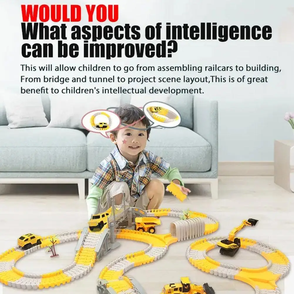 

137-333pcs DIY Children Electric Track Toy Race Magic Rail Car Vehicles Engineering Kids Educational Flexible Train for Children