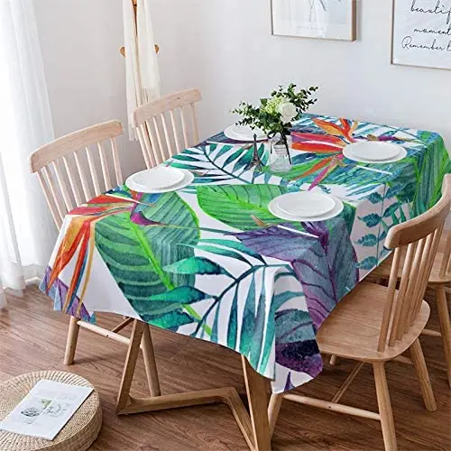 

Summer Watercolor Hawaiian Tropical Leaf Rectangle Tablecloth Wedding Party Decoration Waterproof Tablecloths Dining Table Decor