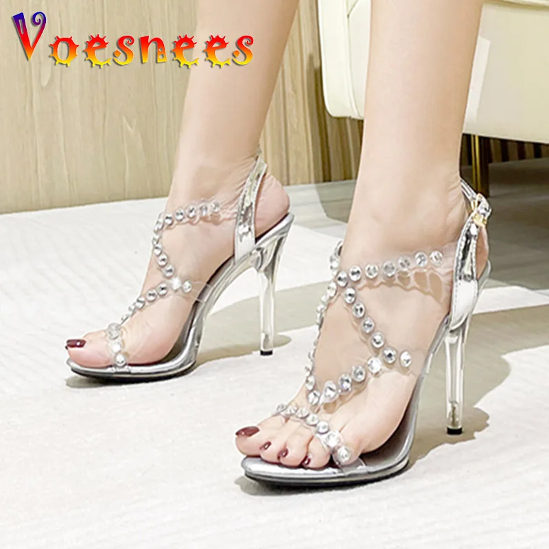 

Босоножки женские прозрачные серебристые, на высоком каблуке 11 см