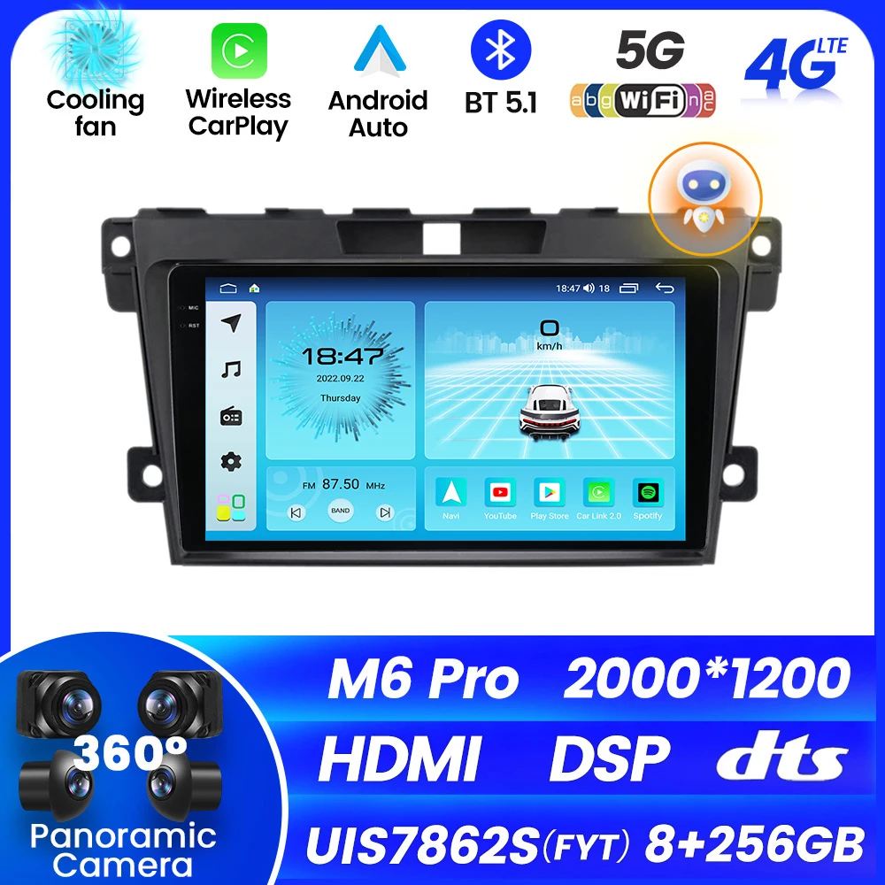 

Автомагнитола, мультимедийный видеоплеер, GPS-навигация, Android 12, 8 ГБ + 256 ГБ, для Mazda CX-7 2008-2015, встроенный Carplay, авто, Wi-Fi, DSP, RDS