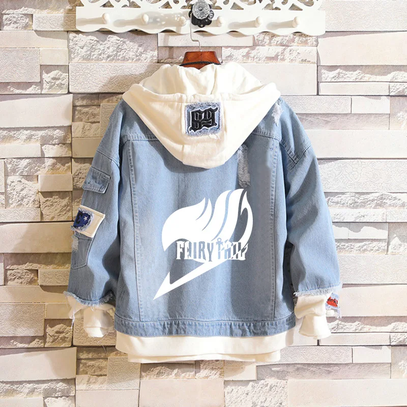 Kawaii Fairy Tail Anime Peripherals Madara Cartoon Girls Outing and Casual Hooded Denim Jacket Give Gifts To Girlfriend