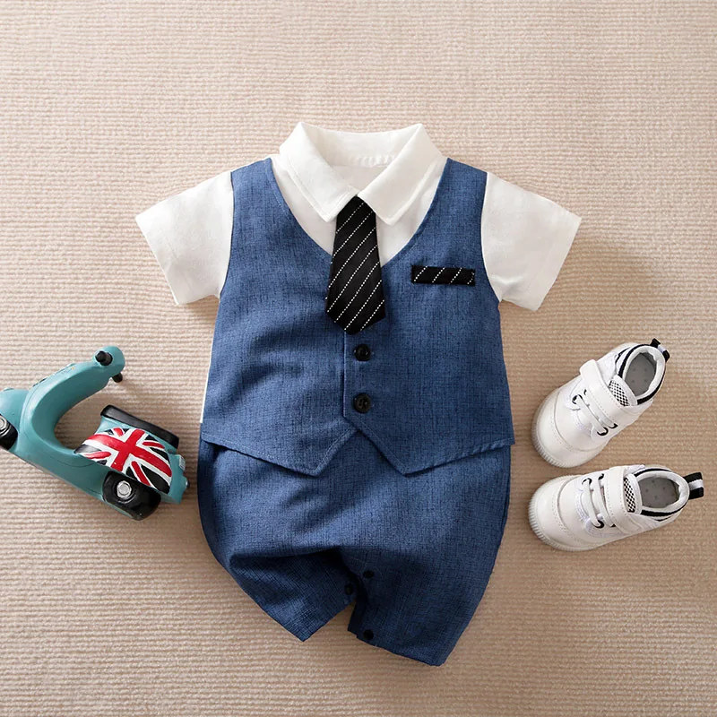 

Toddler Boy Clothes Baby Clothes Summer Short-sleeved Suit Gentleman's Bow Tie Onesie Newborn Boy Handsome Dress Baby Rompers