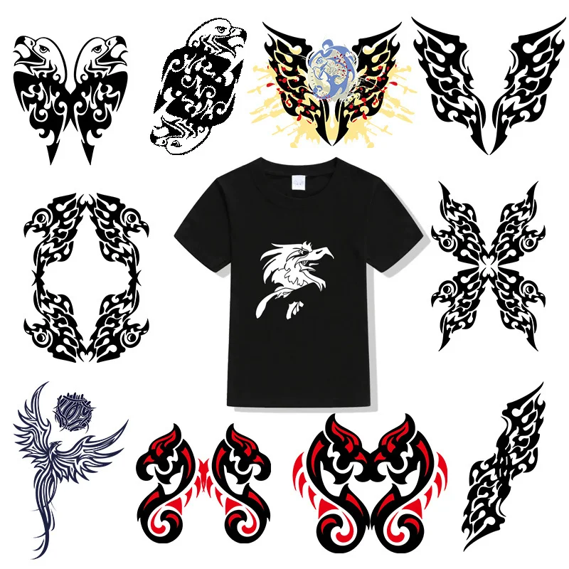 

Cool Birds Phoenix Eagle heat transfer Iron On Transfers Patches Set Heat Thermal Transfer For Men T-shirt DIY Decorations