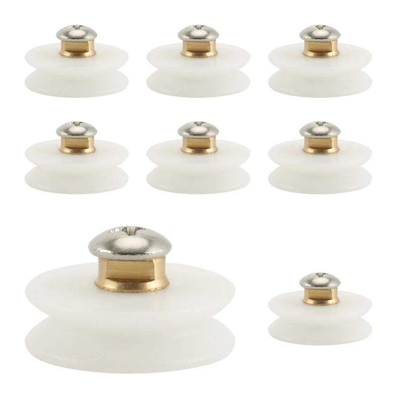 

8Pcs Shower Pulley V-Groove Wheel, Nylon Wheel For Bathroom Glass Sliding Door, Copper Roller Hanging Wheel