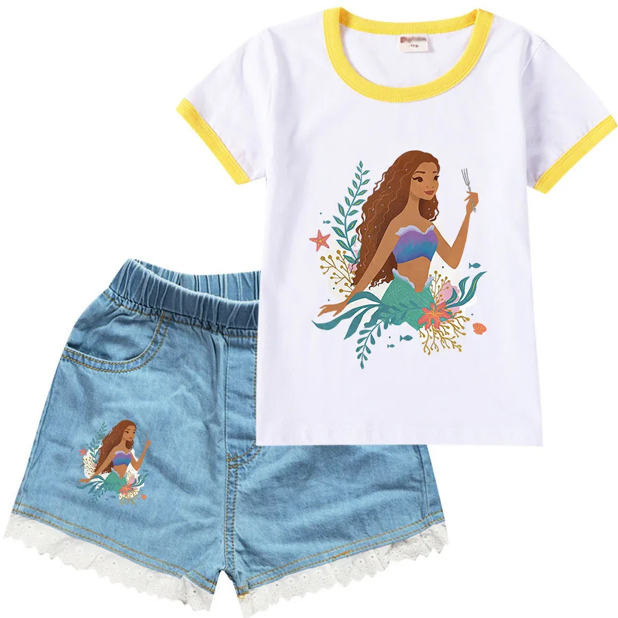 

the little mermaid Clothes Children T-shirts Sets Teenage Girls Cotton Shirts Casual Summer Baby Boy Sports Tees Suits