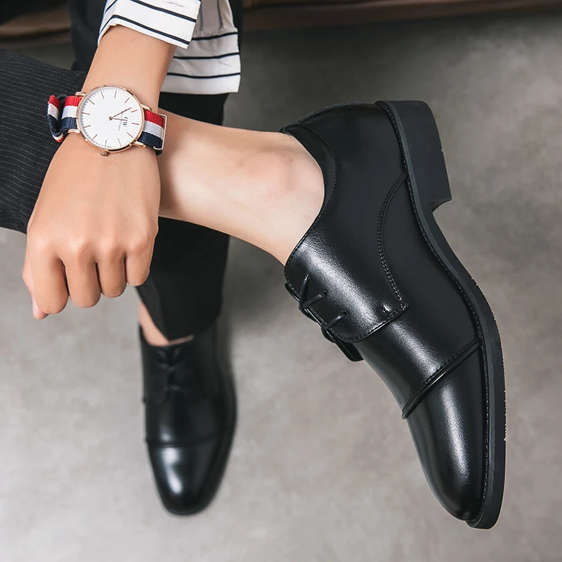 Туфли-оксфорды мужские деловые кожаные заостренный носок классические свадьба