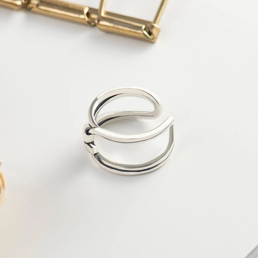 

Korean Sterling Silver Ring Female Personality Multi-layer Rope Knot Opening Ring Simple Old Vintage Hand Jewelry