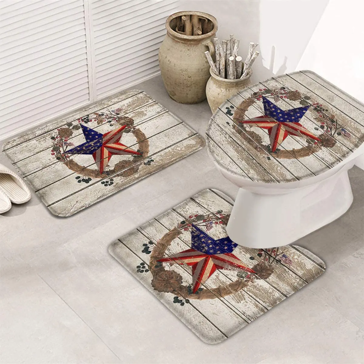 Набор ковриков для ванной из 3 предметов мягкая впитывающая деревянная доска в