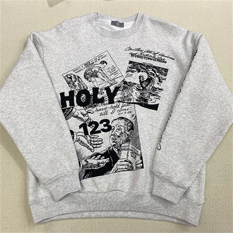 

Oversize RRR123 Style Print Sweatshirts 2022fw Men Women High Quality Graffiti Hoodie Vintage Wash Round Neck Plush Pullovers