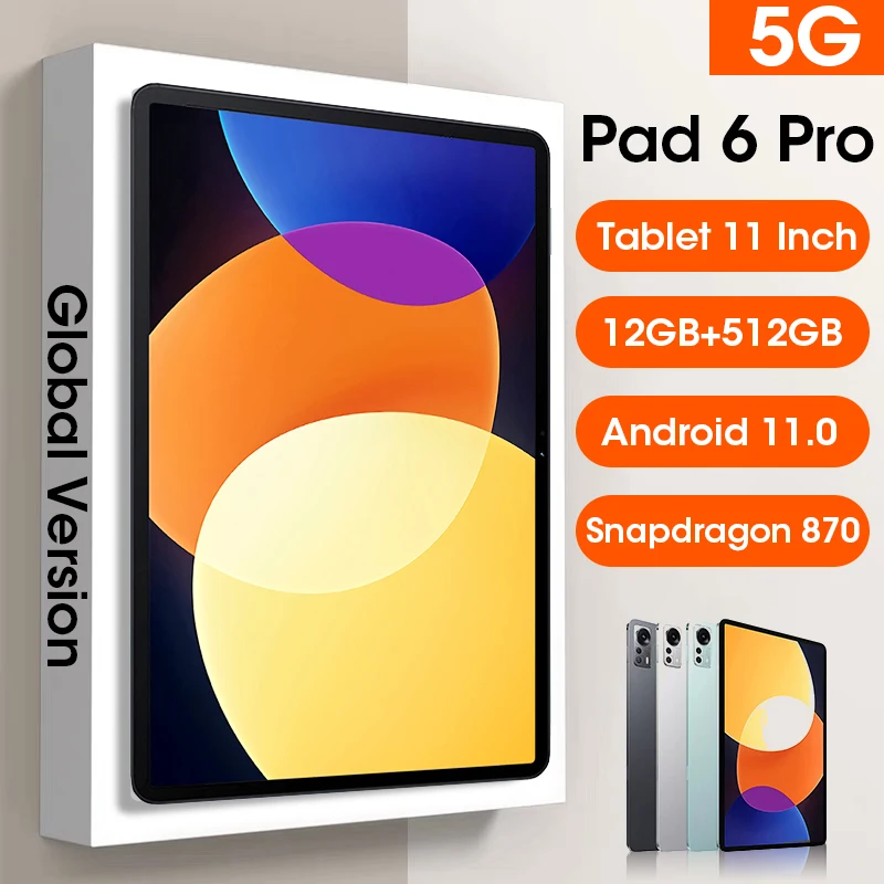 

Global Version Pad 6 Pro Android Tablet Snapdragon 870 Tablets 11 Inch 120Hz WQHD+ Screen 12GB 512GB 10000mAh Battery 5G Tablete