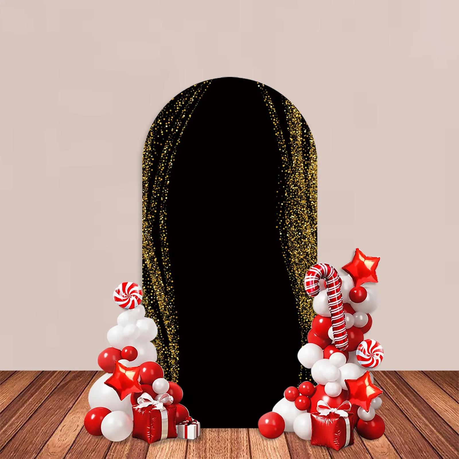 Задний фон AIBIIN с изображением арки на день рождения Черное золото мерцание