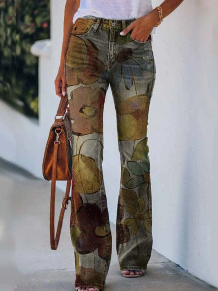

2022 Jeans European and American Large Women's Casual trousers Flower Thin Straight Pants Women's Wear clothes