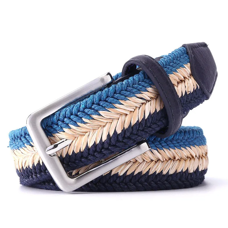 

3.4cm Casual Canvas Unisex Belt Fashion Tricolor Woven Women's Belt for Dress Alloy Pin Buckle Free Punch Waistband Wholesale
