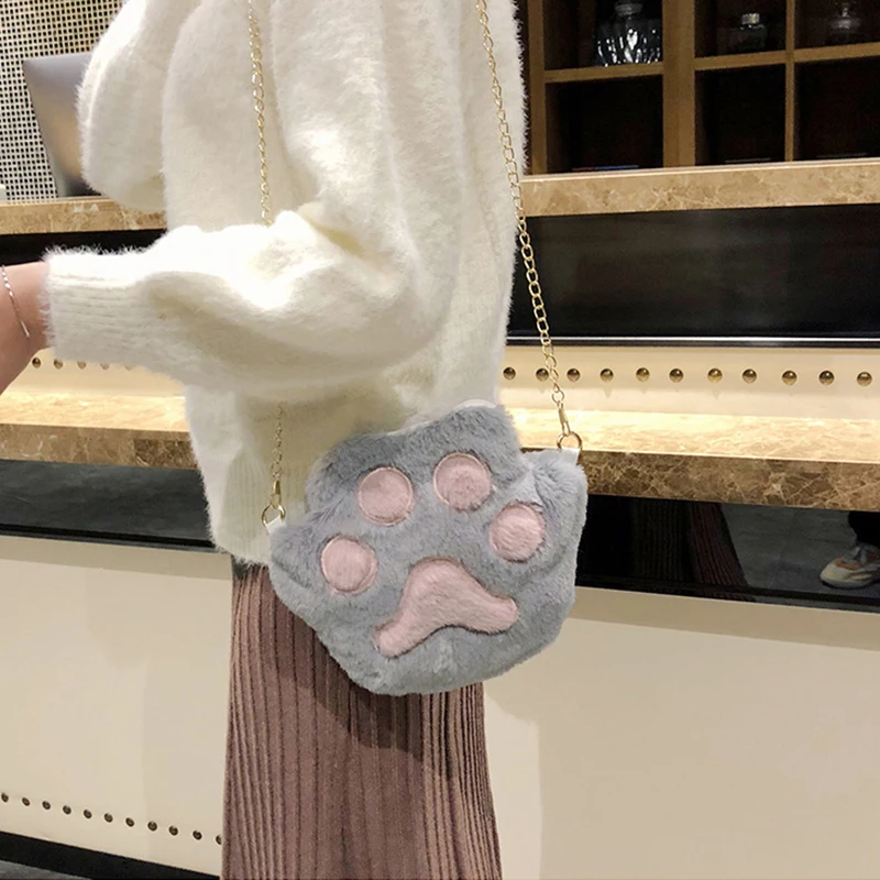 

Bear Paw Shape Girls Shoulder Bag Lovely Children's Soft Plush Coin Purse Cute Zipper Messenger Bags Chidren Bag Crossbody Bags