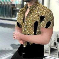 new men shirts turn down collar buttoned shirt casual print short sleeve tops mens clothing social cardigan fashion plus size