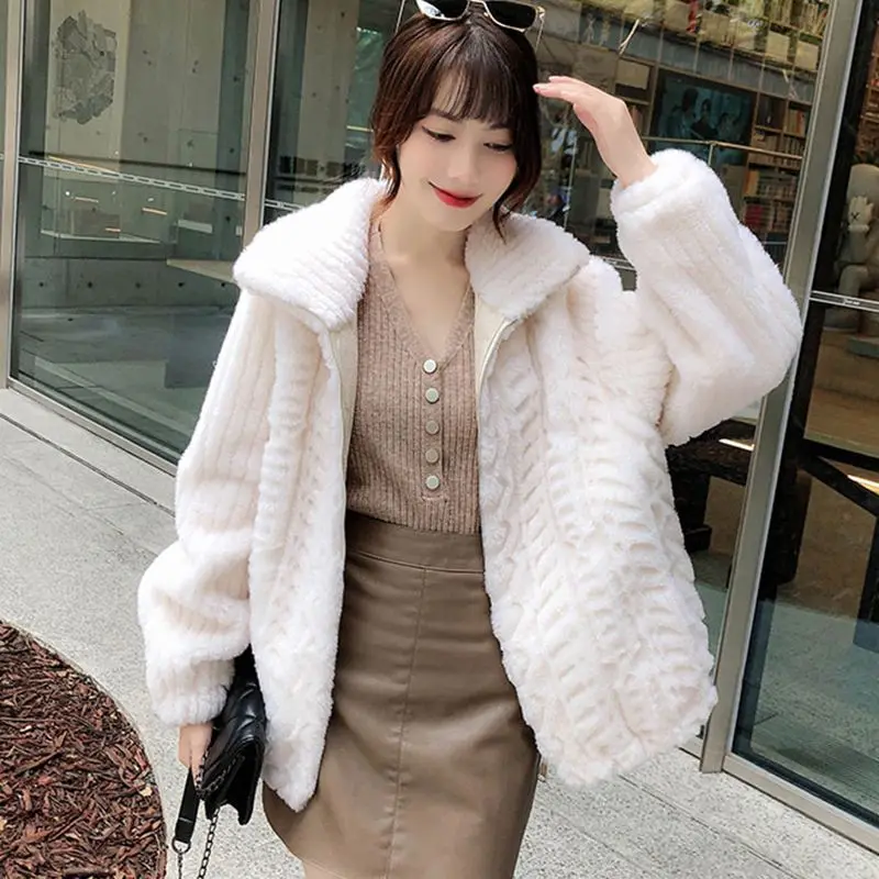 2022 Women Autumn Winter New Loose Solid Color Coats Female Genuine Wool Fur Jackets Ladies Short Casual Thick Overcoats F04