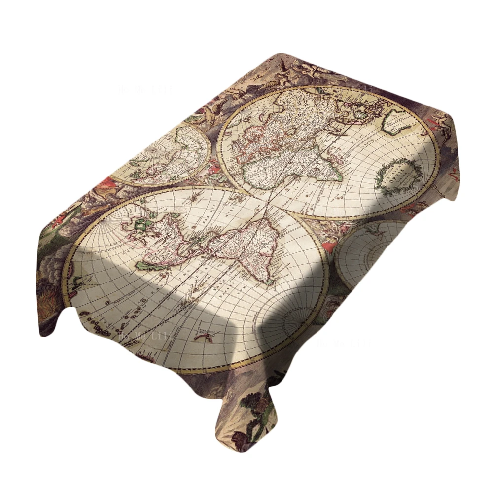 

Retro Beige Map Of The World Old History Vintage Compass Fabric Rectangle Tablecloth By Ho Me Lili For Tabletop Decor