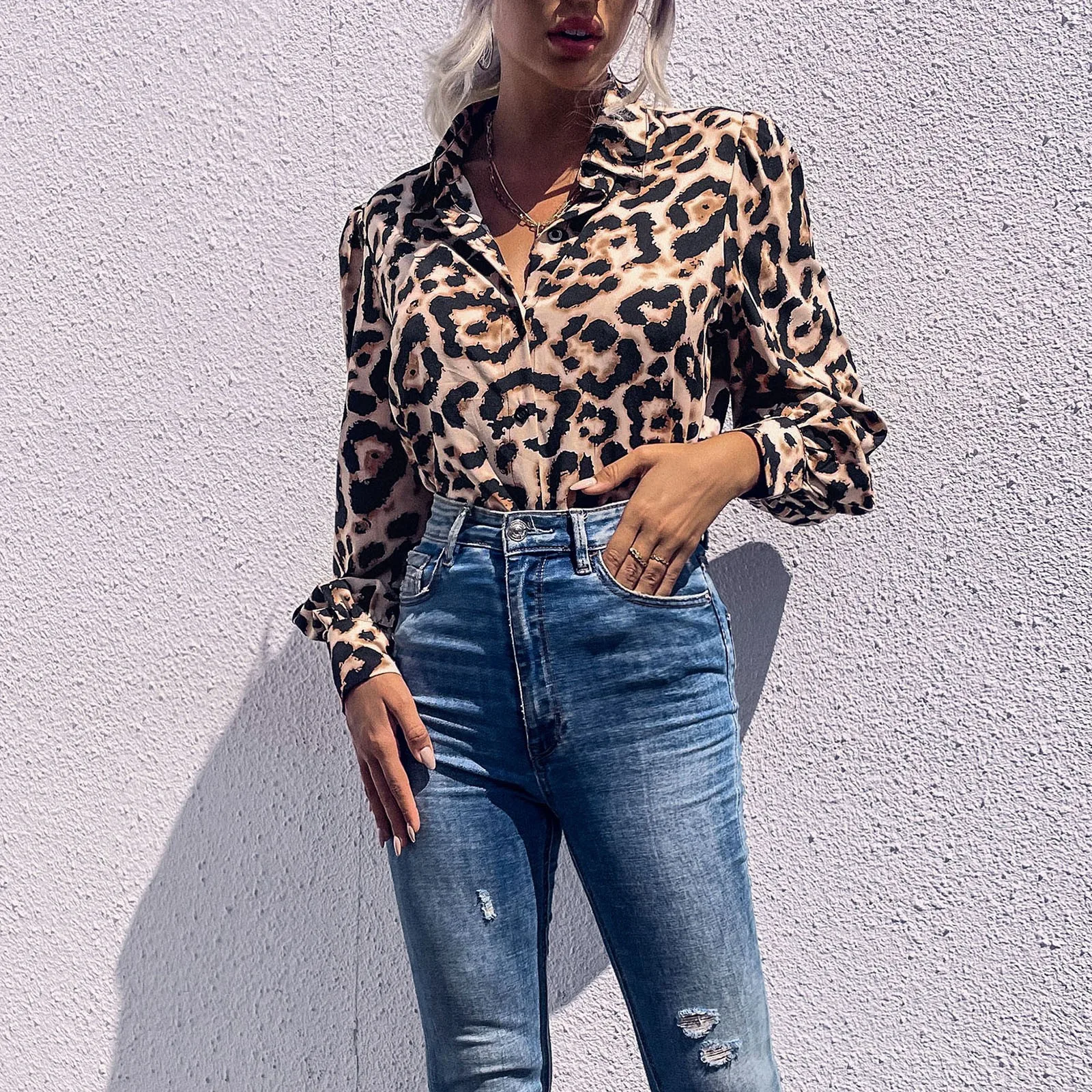 

Blouses Shirts Women Summer Long Sleeve Leopard Harajuku Chiffon All-match New Streetwear Chic Womens Thin Sun-proof Outwear