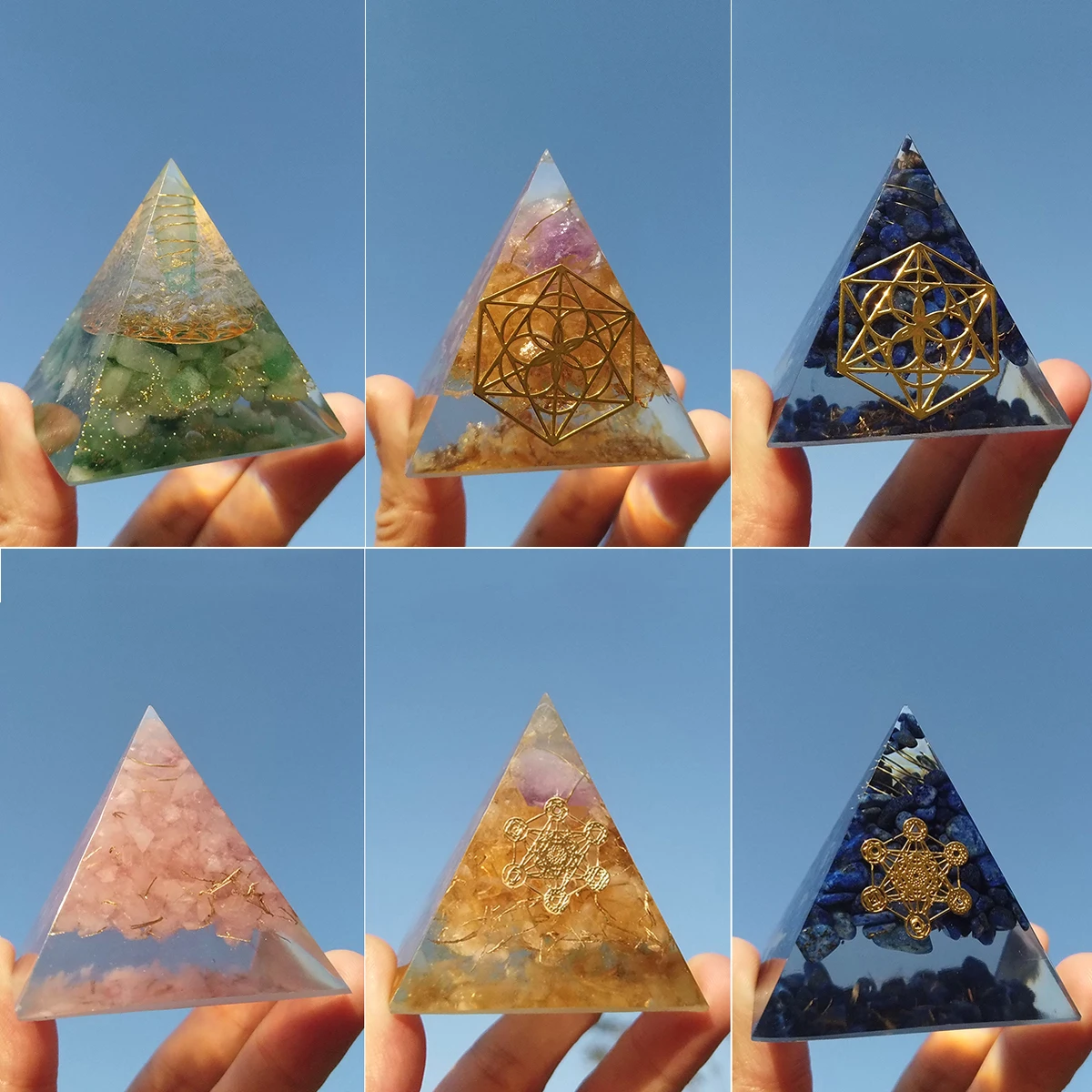 

5cm Energy Generator Orgone Pyramid Healing Natural Rose Quartz Crystal Reiki Chakra Resin Gold Foil Multiplier Cristal Orgonite