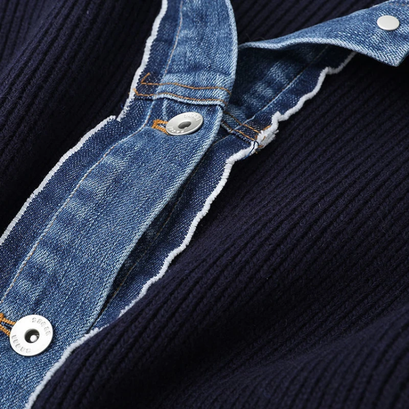 Осень-зима винтажный корейский модный женский джинсовый лоскутный кардиган