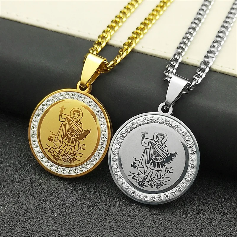 Ожерелье с подвеской из нержавеющей стали медальонам Святого Питера и Майкла в