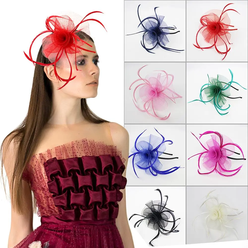

Wedding Fascinator Headband Feather Aliceband Ladies Day Races Royal Ascot
