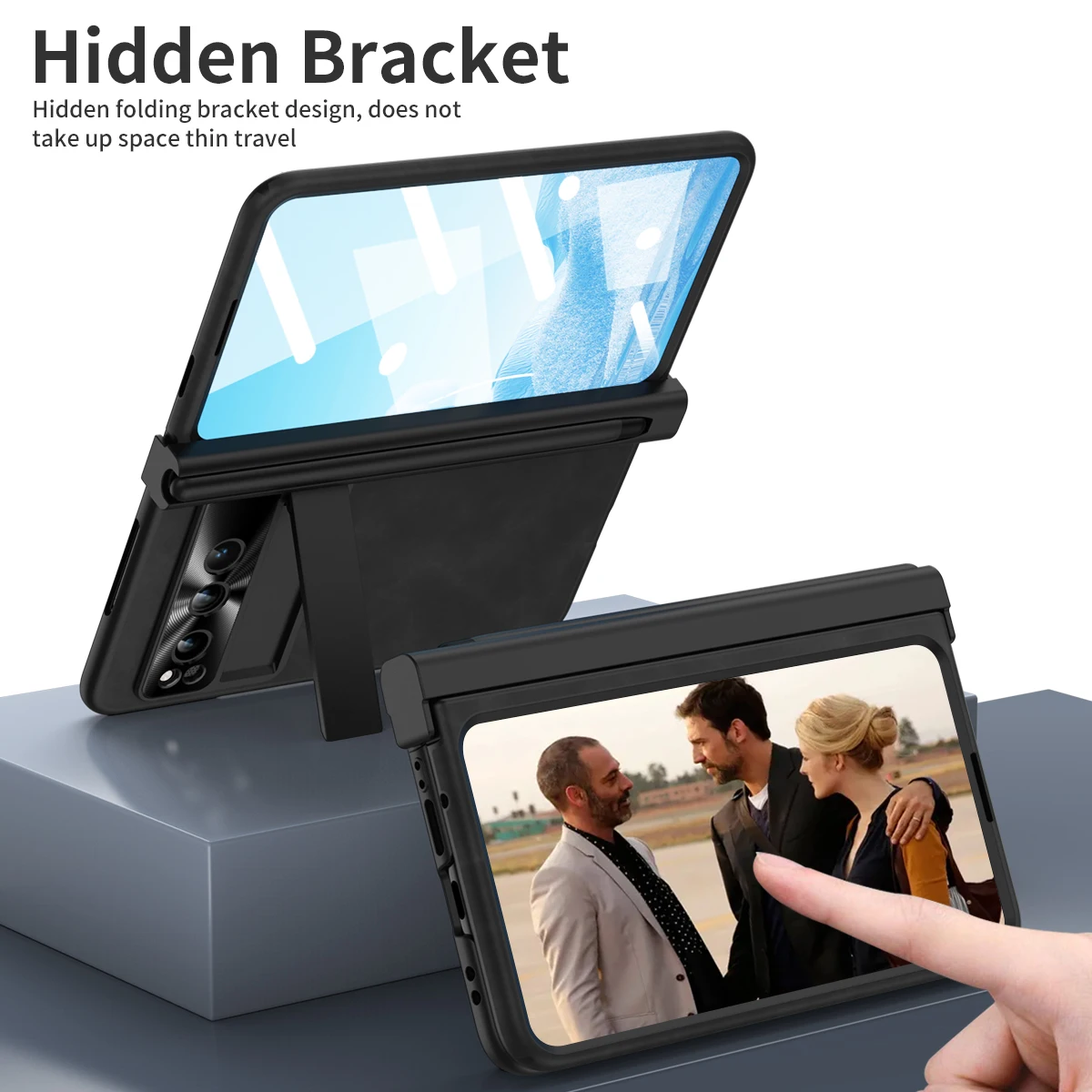 Magnetic Hinge Case For Google Pixel Fold Leather Full Protector Kickstand Cover For Pixel Fold with Pen Holder