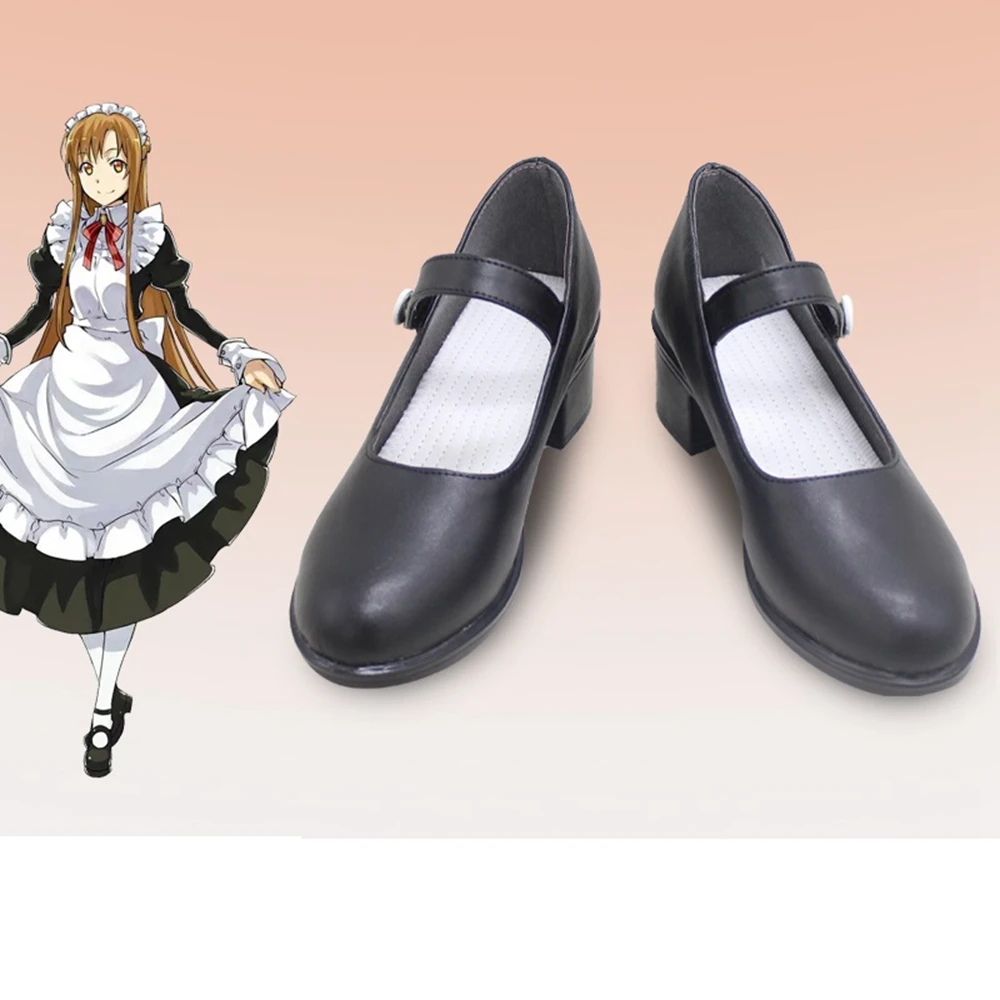 

Unisex Anime Cos Sword Art Online Yuuki Asuna Maid Cosplay Costumes Shoes Boots Custom Size