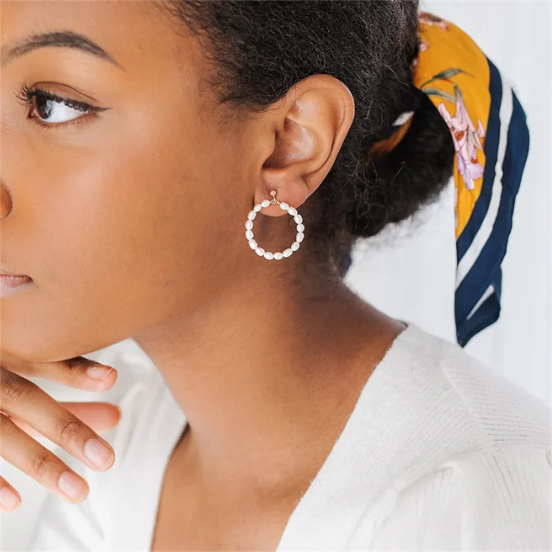 

Серьги из пресноводного жемчуга с позолотой 14 карат, устойчивые к потускнению серьги, женские серьги в стиле бохо, простые водонепроницаемы...