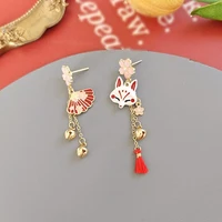 women elegant asymmetric sakura flower tassel pendant earrings temperament cute animals stud earrings for girls jewelry