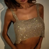 club party sexy crop tops 2021 summer adjustable shinny fashion rhinestone tank tops metal strap sparkle diamonds top backless