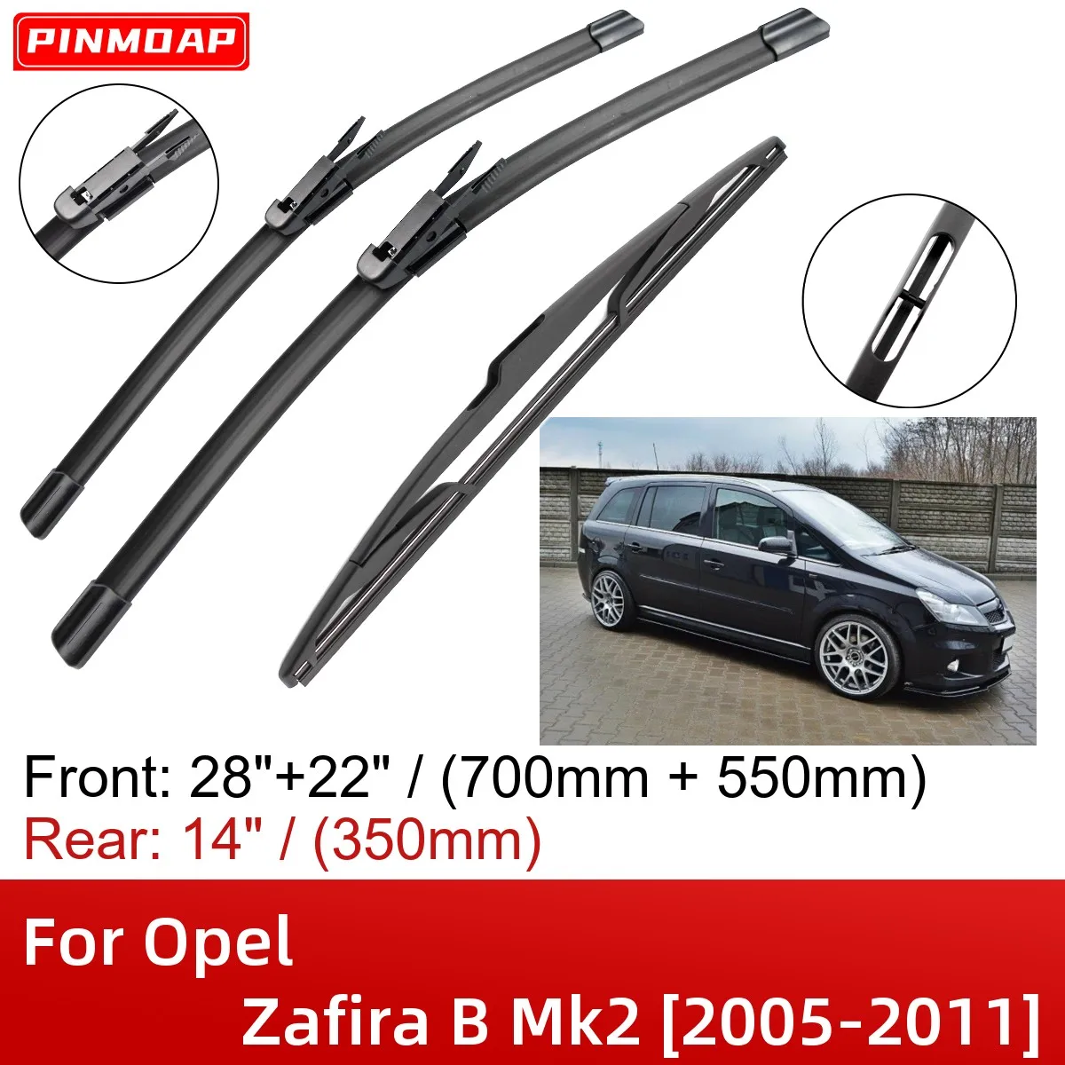 

Щетки стеклоочистителя Передние Задние для Opel Zafira B Mk2 2005-2011 28 дюймов + 22 дюйма + 14 дюймов, аксессуары для резака 2006 2007 2008 2009 2010 2011