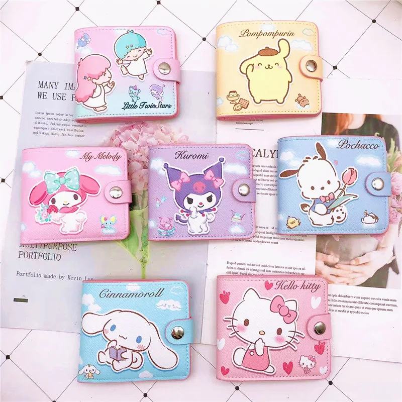 Новый милый Повседневный Кошелек Hello Kitty Sanrio Cinnamoroll Mymelody Kuromi с героями мультфильмов, Женский кошелек с сердцем и облаком, Женская монета
