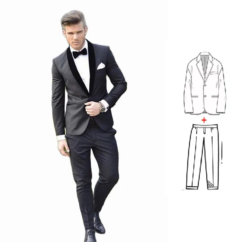 2 Pieces Groom Tuxedo for Wedding Black Wedding Suits 2023 Slim Fit Best Man Formal Wedding Party Wear Male Suit Costume Homme